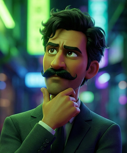 Thoughtful character representing frequently asked questions about the Betfun24 casino