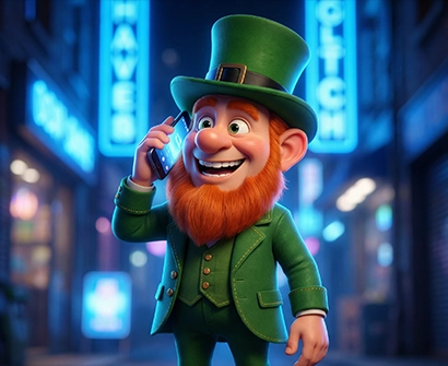 Stylized character talking on a smartphone, representing customer contact and support