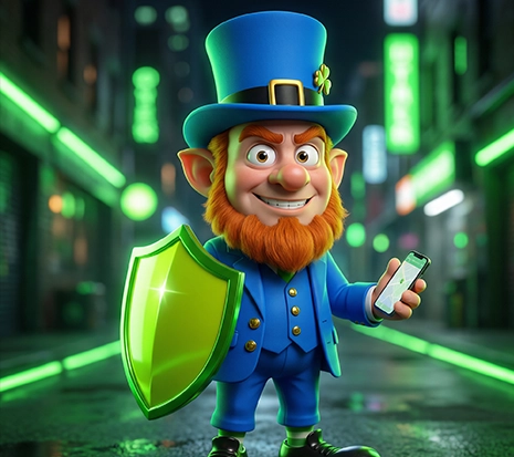 Stylized character holding a shield and a smartphone, representing mobile-first security architecture