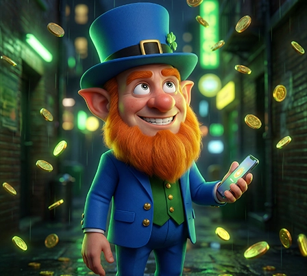 Stylized character holding a smartphone surrounded by coins, representing responsible gaming tools