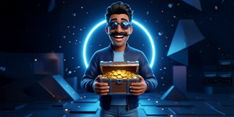 Stylized character holding a secure chest of coins, symbolizing zero access to user wallets