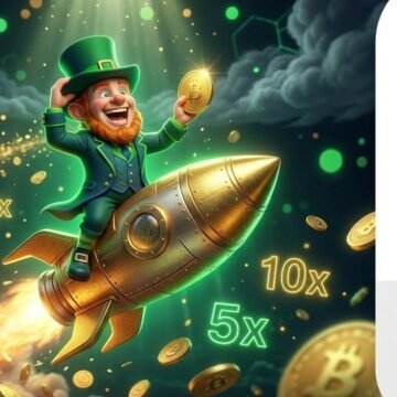 Aviator Crash Games - BetFun24 BetFun24 mascot riding golden rocket ship with multiplier numbers and coins trail