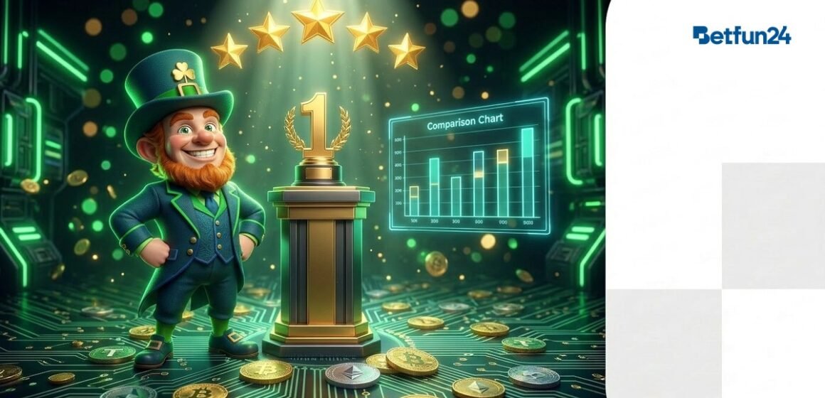 Stake Alternative 2026 - BetFun24 BetFun24 mascot on winner podium with trophy and five stars representing best Stake alternative